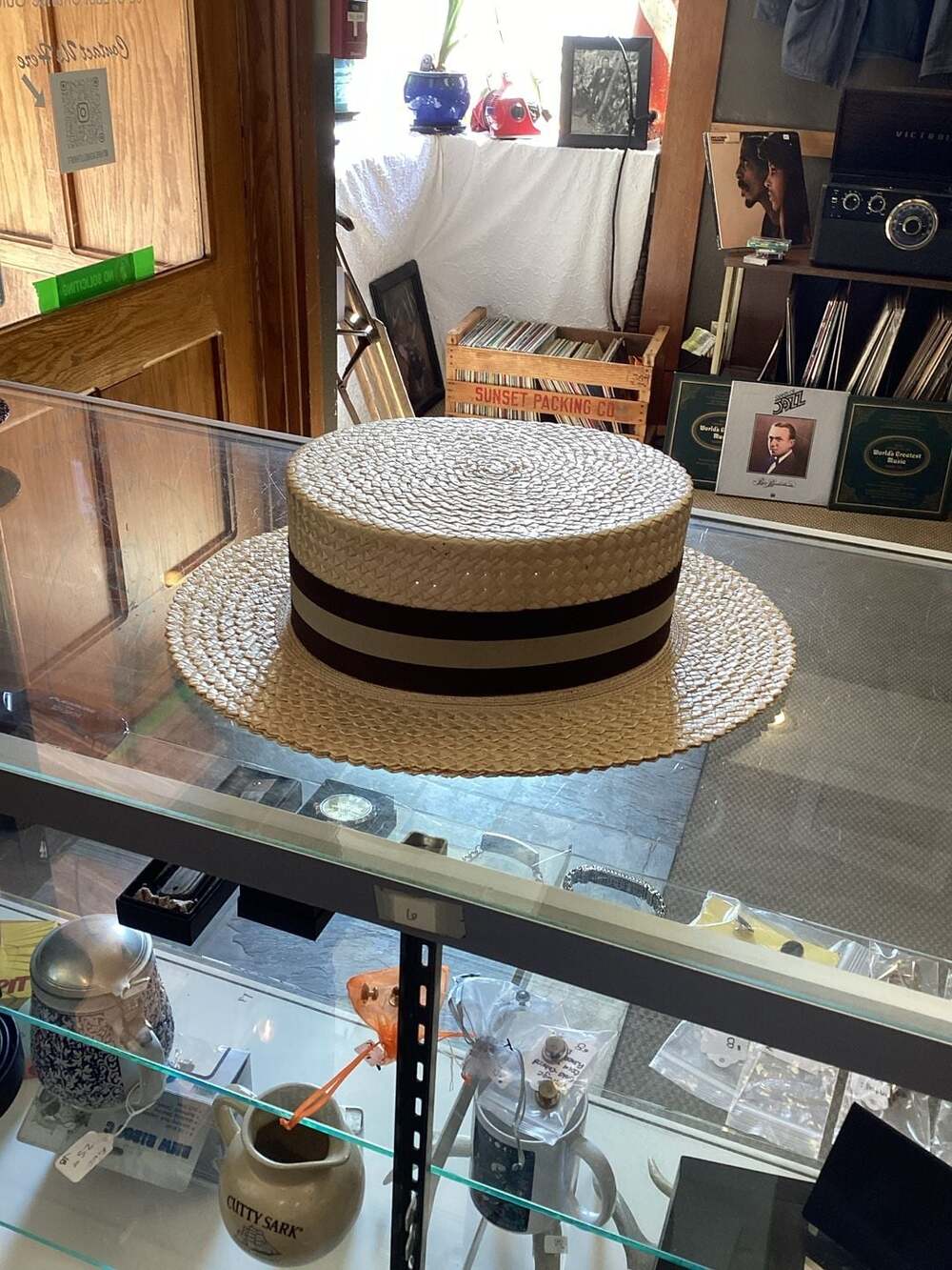 Vintage Faqman Inc. Hotel Sherman Chicago Straw Boater Hat Finer Haberdashery